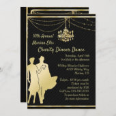 金ゴールドエレガントオンブラックカクテルパーティー募集 招待状 (正面/裏面)