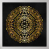 金ゴールドエレガントオンブラックロータスヘナマンダラプリント ポスター (正面)