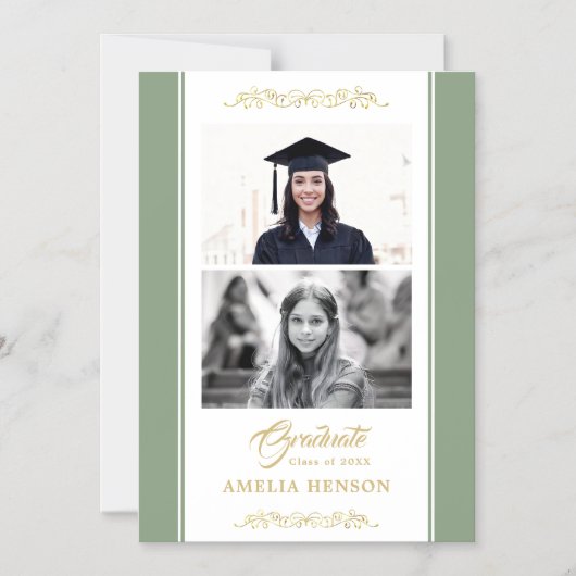 金ゴールドエレガントオーナメントの卒業式2光磁気 マグネット招待状 (正面)