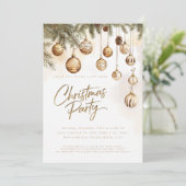 金ゴールドエレガントオーナメントボーブルクリスマスパーティー 招待状 (スタンド正面)