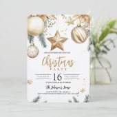 金ゴールドエレガントオーナメントポインセチアパーティー 招待状 (スタンド正面)