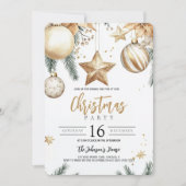 金ゴールドエレガントオーナメントポインセチアパーティー 招待状 (正面)