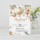 金ゴールドエレガントオーナメントポインセチアパーティー 招待状 (スタンド正面)