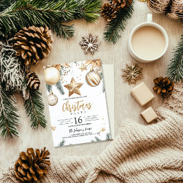 金ゴールドエレガントオーナメントポインセチアパーティー 招待状