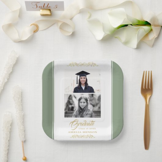 金ゴールドエレガントオーナメント卒業式パーティー2写真 ペーパープレート (ウェディング)