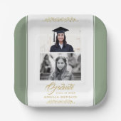 金ゴールドエレガントオーナメント卒業式パーティー2写真 ペーパープレート (正面)