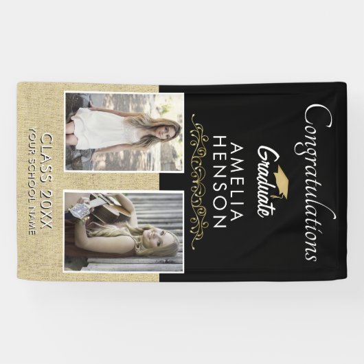 金ゴールドエレガントオーナメント院生2写真卒業 横断幕 (横)