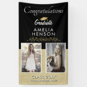 金ゴールドエレガントオーナメント院生2写真卒業 横断幕 (縦)