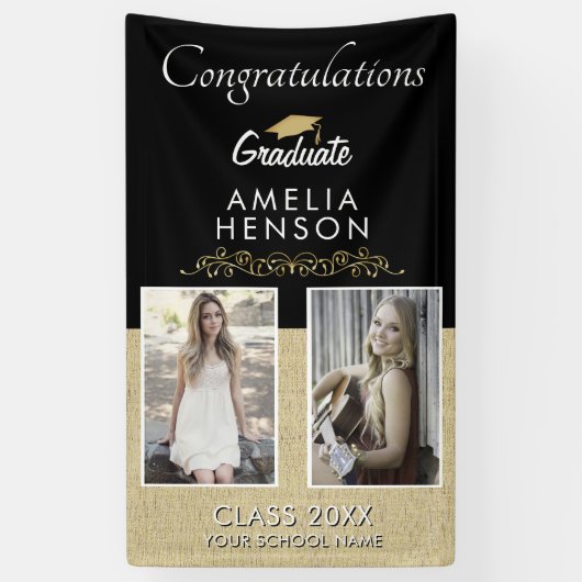 金ゴールドエレガントオーナメント院生2写真卒業 横断幕 (縦)