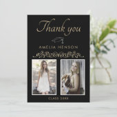 金ゴールドエレガントオーナメント2写真卒業 サンキューカード (スタンド正面)