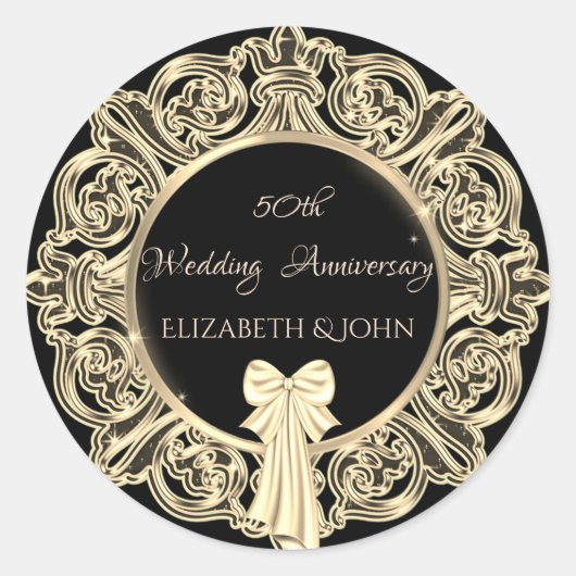 金ゴールドエレガントオーナメント、ボウアニバーサリー ラウンドシール (正面)