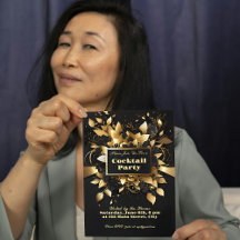 金ゴールドエレガントカクテルバースデーパーティーの招待
