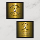 金ゴールドエレガントカスタムゴルフモノグラムデザイン スクエア名刺 (正面/裏面)