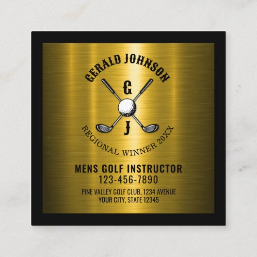 金ゴールドエレガントカスタムゴルフモノグラムデザイン スクエア名刺 (裏面)