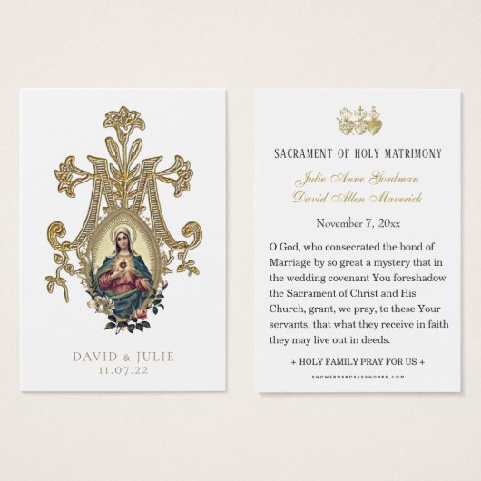 金ゴールドエレガントカソリッ結婚クの祈りの言葉カード (正面&裏面)