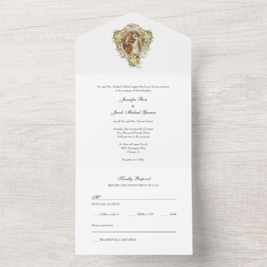 金ゴールドエレガントカソリッ結婚クフローラ オールインワン招待状 (内側)