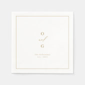 金ゴールドエレガントカップルのモノグラム結婚ミニマリスト スタンダードカクテルナプキン (正面)