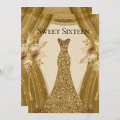 金ゴールドエレガントカーテンドレススウィート16招待状 招待状 (正面/裏面)