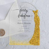 金ゴールドエレガントガウン40歳の素晴らしい誕生日 アクリル招待状