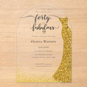 金ゴールドエレガントガウン40歳の素晴らしい誕生日 アクリル招待状 (正面)