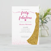 金ゴールドエレガントガウン40歳の素晴らしい誕生日 招待状 (スタンド正面)