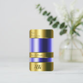 金ゴールドエレガントガラス光学青色流体3Dモノグラム 名刺 (スタンド正面)