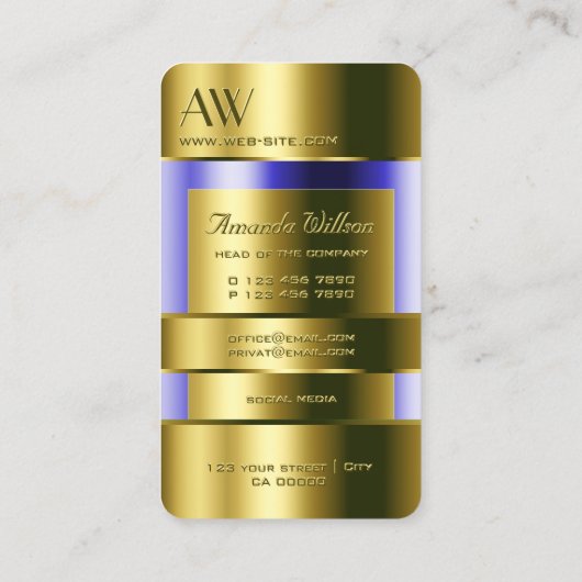 金ゴールドエレガントガラス光学青色流体3Dモノグラム 名刺 (裏面)