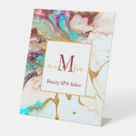 金ゴールドエレガントキツネマーブルモノグラム美しいサロン 台座サイン