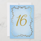 金ゴールドエレガントキャリッジブルーストーリーブックスウィート16 招待状 (裏面)