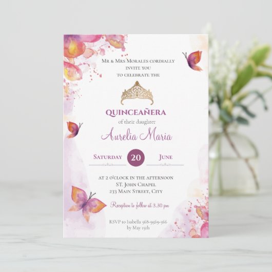 金ゴールドエレガントキンセアニラティアラ蝶 招待状 (スタンド正面)