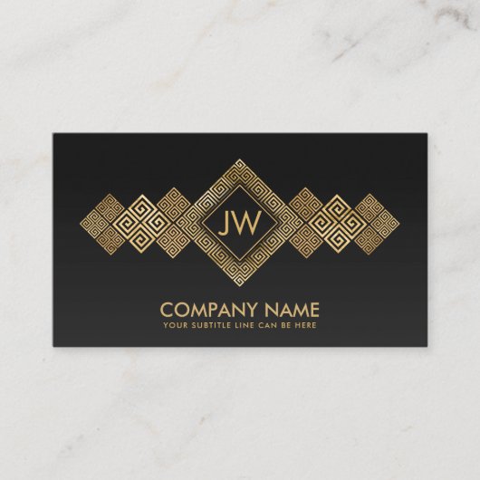 金ゴールドエレガントギリシャのメアンダー鍵モノグラム 名刺 (正面)