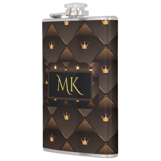 金ゴールドエレガントクラウンフェイクブラウンレザーモノグラム フラスク (左)