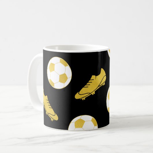 金ゴールドエレガントクラシックサッカーのボール・ブラック コーヒーマグカップ (正面左)