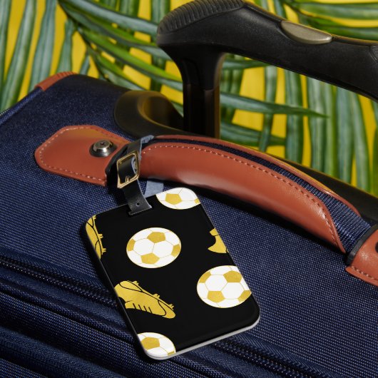 金ゴールドエレガントクラシックサッカーのボール・ブラック ラゲッジタグ (正面インサイチュ1)