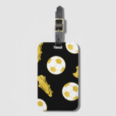 金ゴールドエレガントクラシックサッカーのボール・ブラック ラゲッジタグ (正面縦)