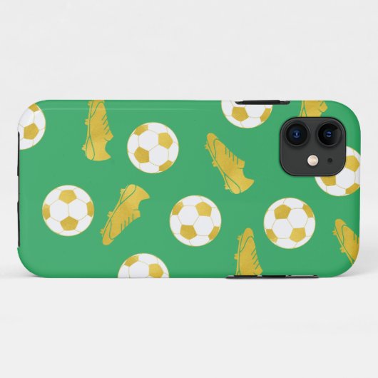 金ゴールドエレガントクラシックサッカーボールのクリーツボールグリーン Case-Mate iPhoneケース (裏面(横))