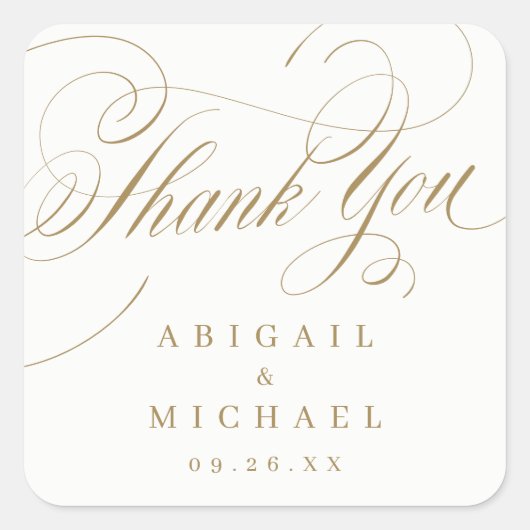 金ゴールドエレガントクラシック書道ヴィンテージ感謝していユー スクエアシール (正面)