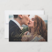 金ゴールドエレガントクラシック書道結婚写真 サンキューカード (正面)