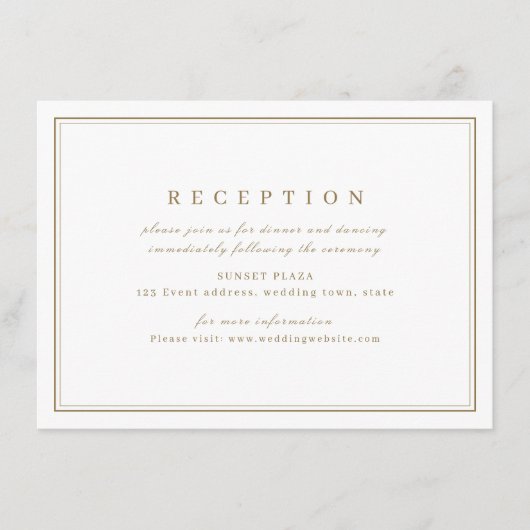 金ゴールドエレガントクラスのミニマルな結婚式のレセプション エンクロージャーカード (正面)