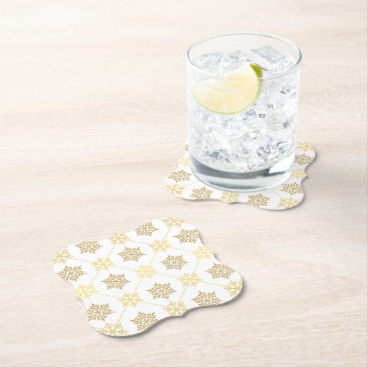 金ゴールドエレガントクリスマスの雪片パターン ペーパーコースター (インサイチュ)