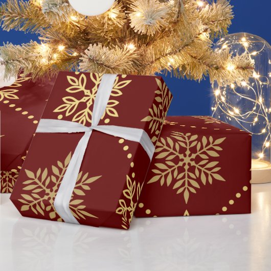 金ゴールドエレガントクリスマスの雪片パターン ラッピングペーパー (クリスマス)