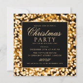 金ゴールドエレガントクリスマスストリングライトホリデーパーティ 招待状 (正面)
