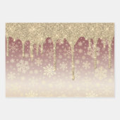 金ゴールドエレガントクリスマススノーフレークのパターン滴下 ラッピングペーパーシート (正面)