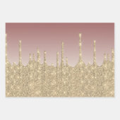 金ゴールドエレガントクリスマススノーフレークのパターン滴下 ラッピングペーパーシート (正面3)