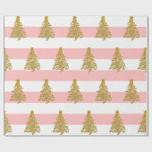 金ゴールドエレガントクリスマスツリーのパターン ラッピングペーパー (フラット)