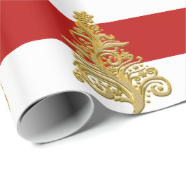 金ゴールドエレガントクリスマスツリーのパターン ラッピングペーパー