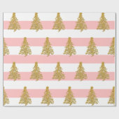 金ゴールドエレガントクリスマスツリーのパターン ラッピングペーパー (フラット)