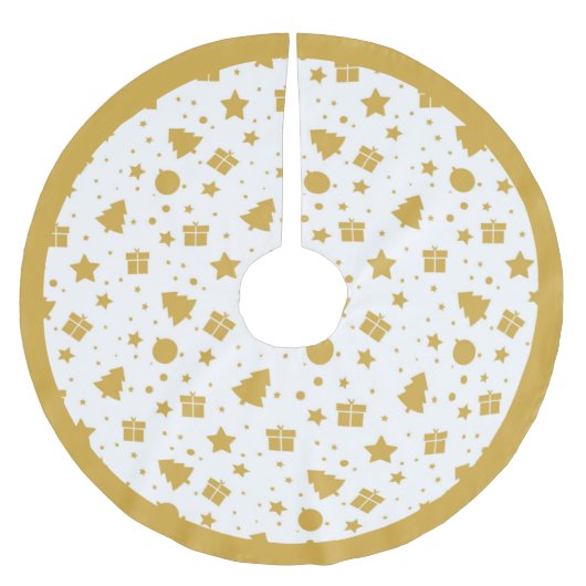 金ゴールドエレガントクリスマスツリーの贈り物 ブラッシュドポリエステルツリースカート (正面)
