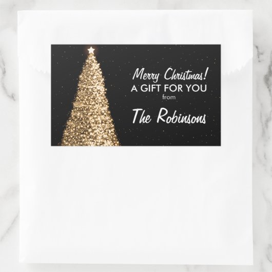 金ゴールドエレガントクリスマスツリーギフトラベルブラック 長方形シール (バッグ)