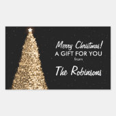 金ゴールドエレガントクリスマスツリーギフトラベルブラック 長方形シール (正面)